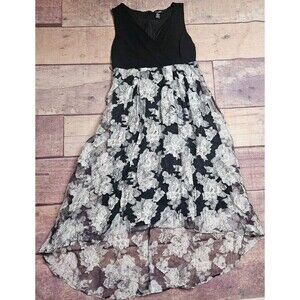 Candalite Dress Black Floral Size XL Crinkle Chiffon